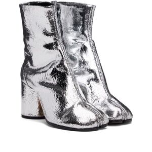 Silver Heeled Boots with Chunky Block Heel